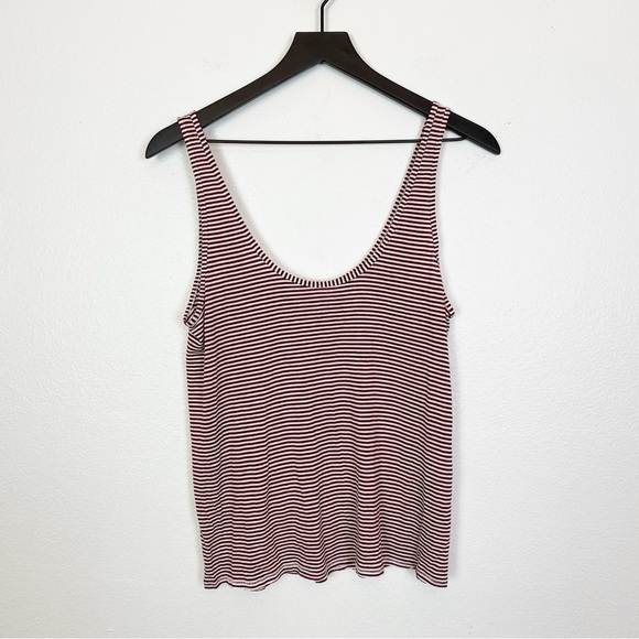 Rag & Bone Michal Linen Blend Tank Top in Burgundy Multi Striped - Picture 6 of 10